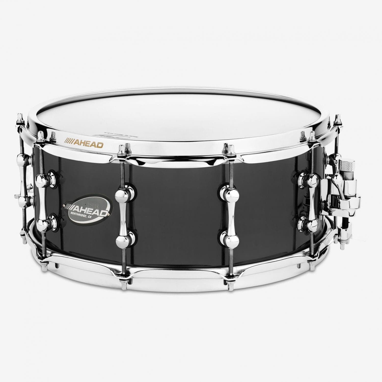 Black Chrome on Bell Brass Snare Drum with Chrome Trick Throw Off