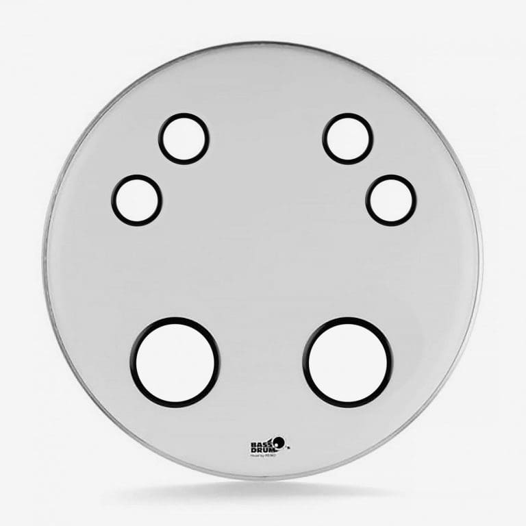 Bass Drum O's White Reso Head with 2 Chrome 2" Ports and 2 Chrome 4" Ports