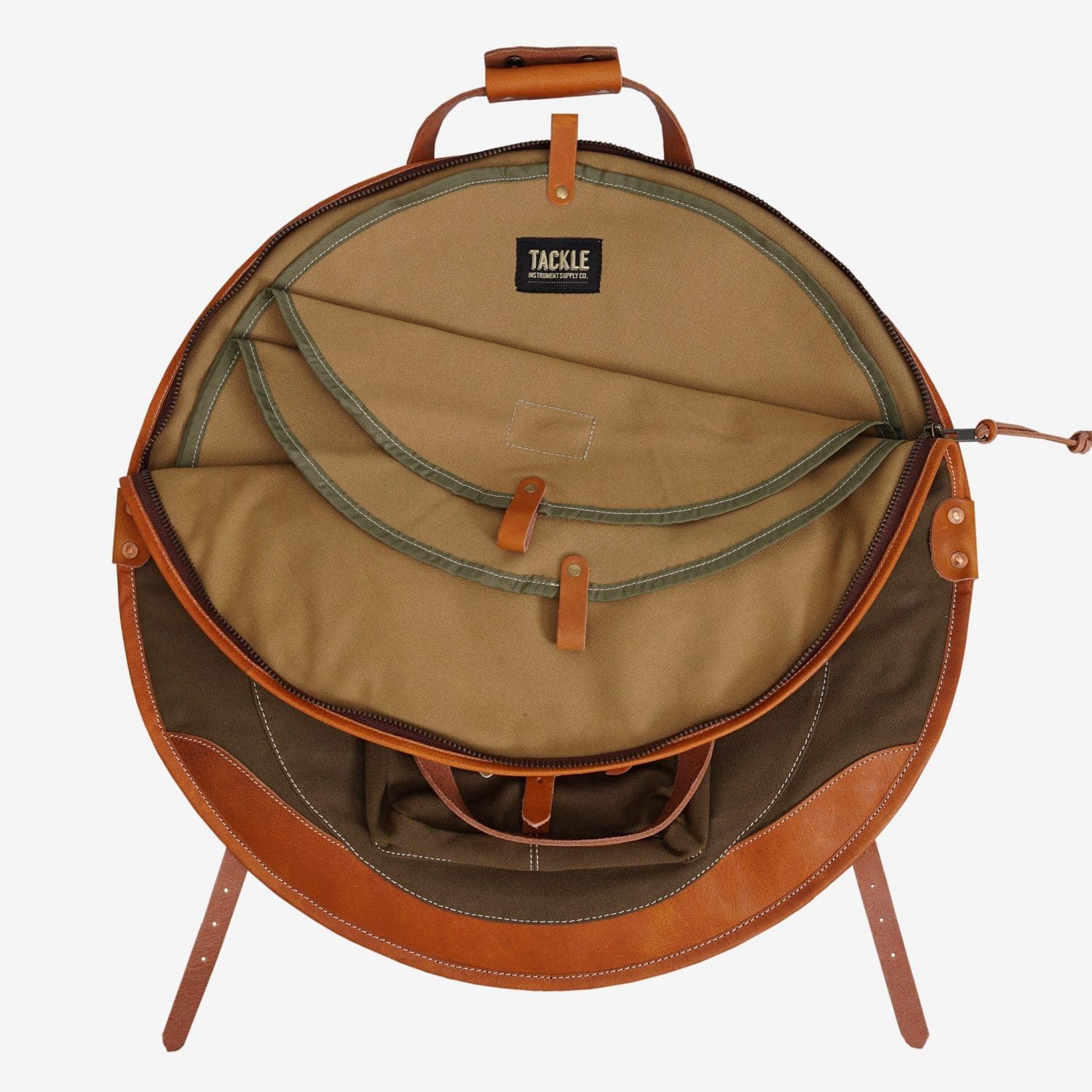Forest Green/Saddle Tan Waxed Canvas Backpack Cymbal Case